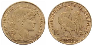 Frankreich 10 Francs 1912 - Hahn