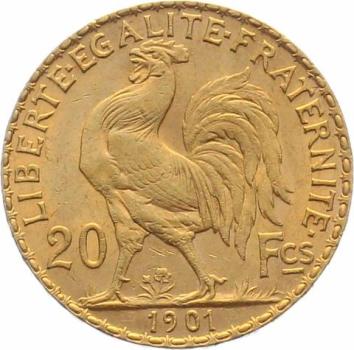 Frankreich 20 Francs 1901 - Hahn