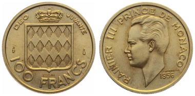 Monaco 100 Francs 1956 Gold Probe