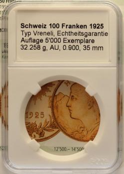 Slab beschriftet für 100 Franken 1925 B Vreneli