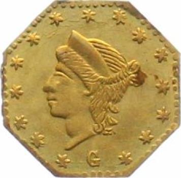 California Gold, USA 1/4 $ 1860 Small Liberty Head Left