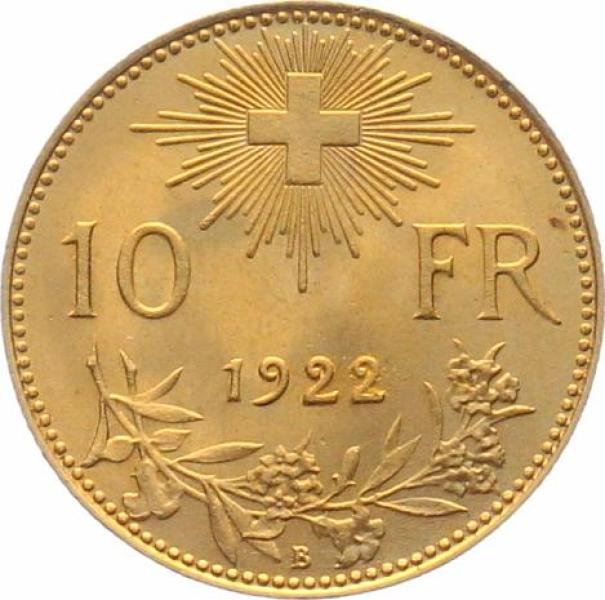 10 Franken 1922 B - Vreneli