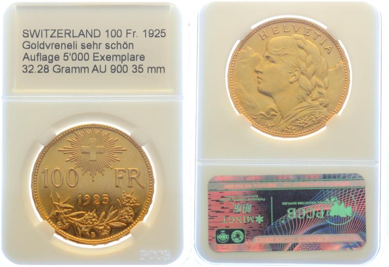 100 Franken 1925 B | mit Echtheitszertifikat