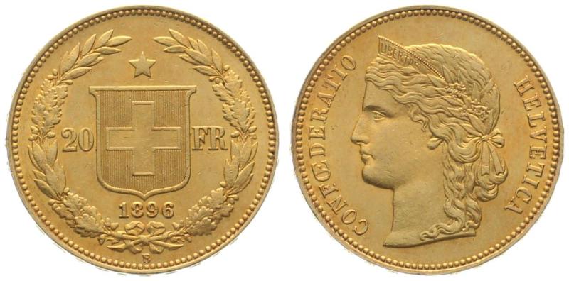 20 Franken 1896 B | 10 Sterne vor dem Gesicht
