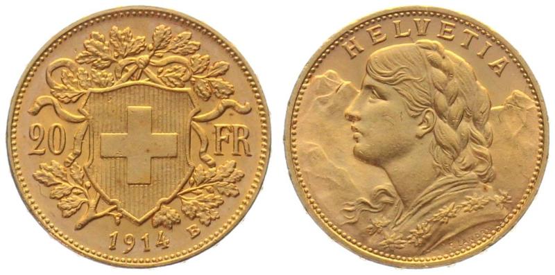 20 Franken 1914 B - Vreneli