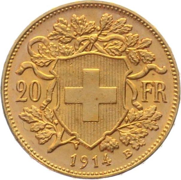 20 Franken 1914 B - Vreneli