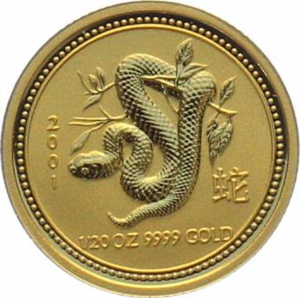 Australien 5 $ 2001 Jahr der Schlange - 1/20 Unze Feingold