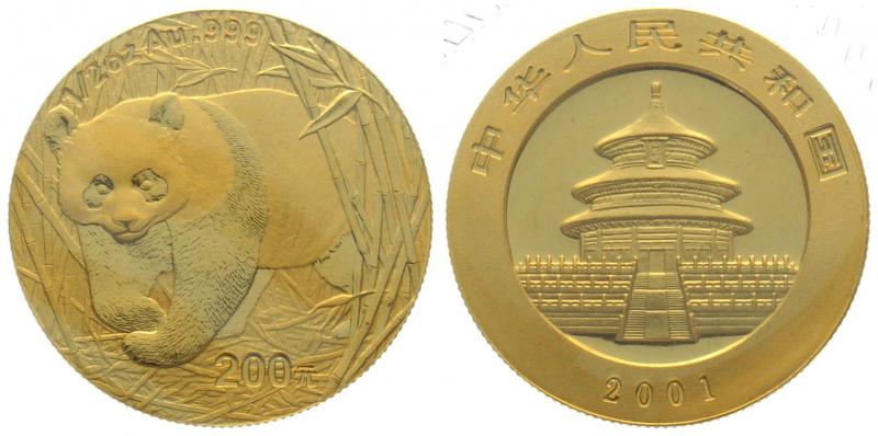 China 200 Yuan 2001 Panda - 1/2 Unze Feingold