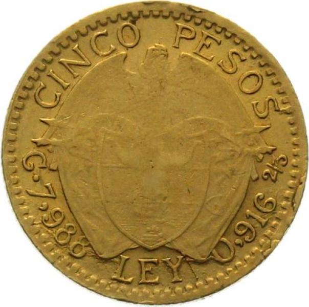Kolumbien 5 Pesos 1919