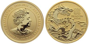 Preview: Australien 100 $ 2024 - Jahr des Drachen - 1 Unze Feingold