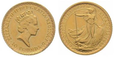 Grossbritannien 10 Pounds 1987 Britannia - 1/10 Unze Feingold