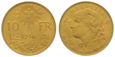 10 Franken 1914 B - Vreneli