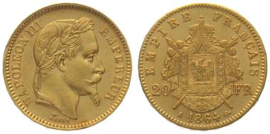 Frankreich 20 Francs 1864 A - Napoleon III.