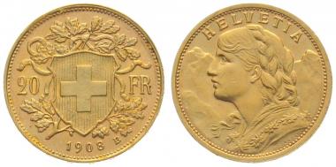 20 Franken 1908 B - Vreneli