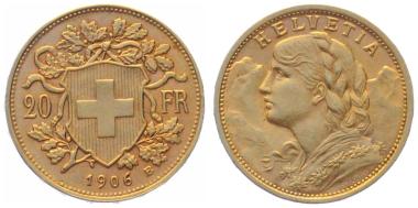 20 Franken 1906 B - Vreneli RAR
