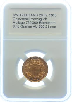 20 Franken 1915 B - Vreneli
