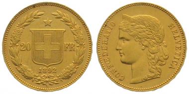 20 Franken 1892 B - Helvetia