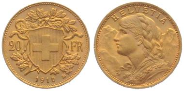 20 Franken 1910 B - Vreneli