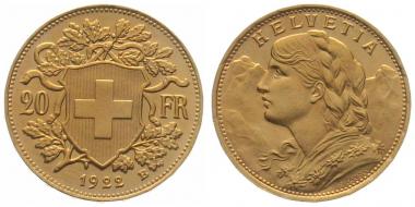 20 Franken 1922 B - Vreneli