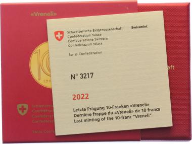 50 Franken 2022 100 Jahre letzte Prägung 10-Franken-Vreneli