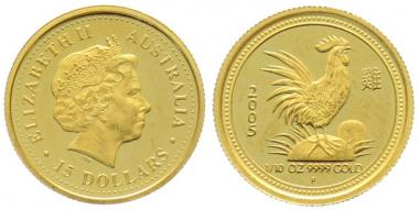 Australien 15 $ 2005 Jahr des Hahnes - 1/10 Unze Feingold