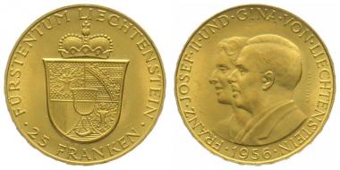 Liechtenstein 25 Franken 1956 Franz Josef II.
