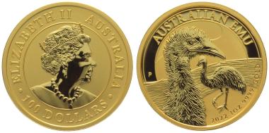Australien 100 $ 2022 Emu - 1 Unze Feingold