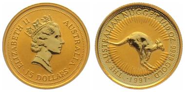 Australien 15 $ 1997 Känguru - 1/10 Unze Feingold