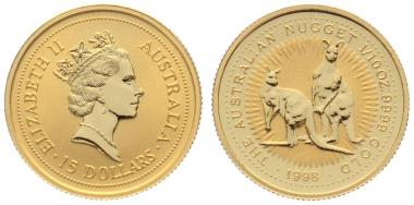 Australien 15 $ 1998 Känguru - 1/10 Unze Feingold