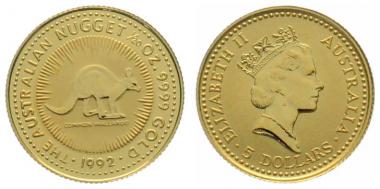 Australien 5 $ 1992 Känguru - 1/20 Unze Feingold