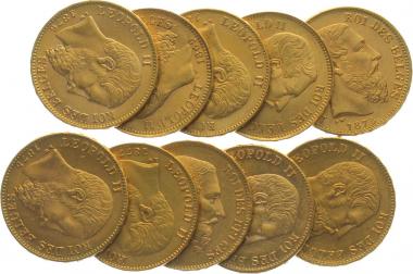 Belgien 20 Francs Leopold II. - Lot mit 10 Stück