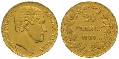 Belgien 20 Francs 1865 - Leopold Premier