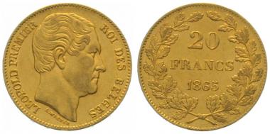 Belgien 20 Francs 1865 - Leopold Premier