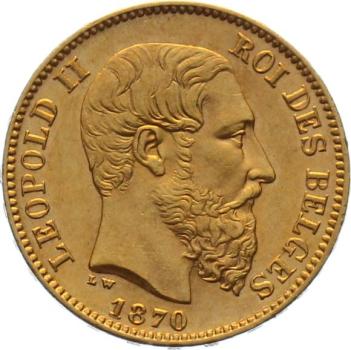 Belgien 20 Francs 1870 Leopold II.