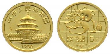 China 5 Yuan 1989 Panda - 1/20 Unze Feingold
