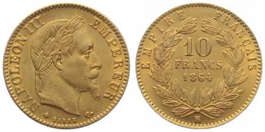 Frankreich 10 Francs 1864 BB - Napoleon III.