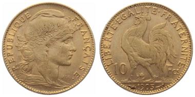 Frankreich 10 Francs 1905 - Hahn