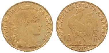 Frankreich 10 Francs 1910 - Hahn