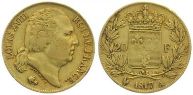 Frankreich 20 Francs 1817 A - Louis XVIII.