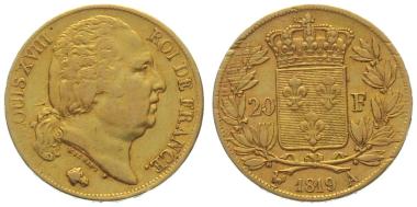 Frankreich 20 Francs 1819 A - Louis XVIII.