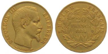 Frankreich 20 Francs 1854 A - Napoleon III.