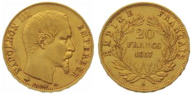 Frankreich 20 Francs 1857 A - Napoleon III.