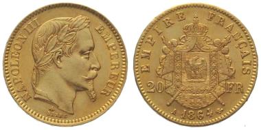 Frankreich 20 Francs 1864 A - Napoleon III.