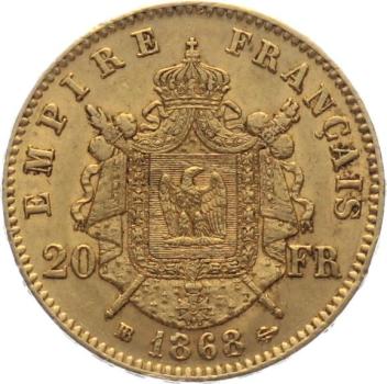 Frankreich 20 Francs 1868 BB - Napoleon III.