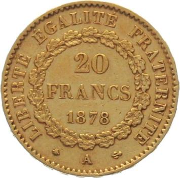 Frankreich 20 Francs 1878 A - Engel & kleiner Hahn