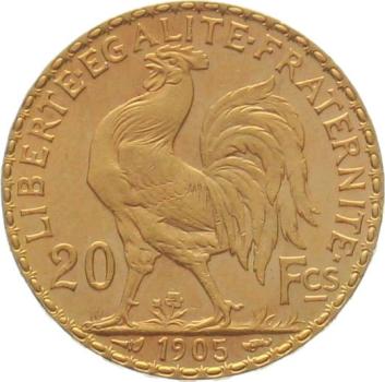 Frankreich 20 Francs 1905 - Hahn