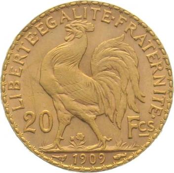Frankreich 20 Francs 1909 - Hahn