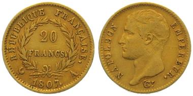 Frankreich 20 Francs 1807 A - Napoleon Empereur