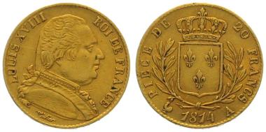 Frankreich 20 Francs 1814 A - Louis XVIII.