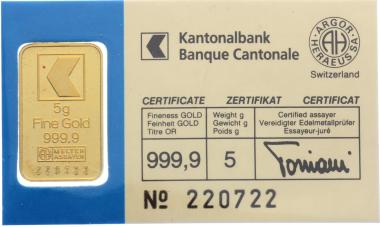 Goldbarren zu 5 Gramm Kantonalbank